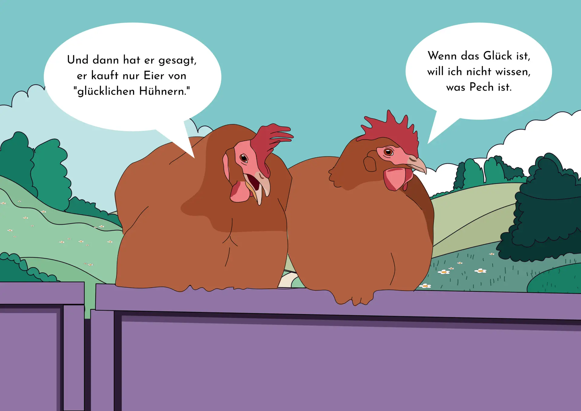 zwei Hühner auf der Stange