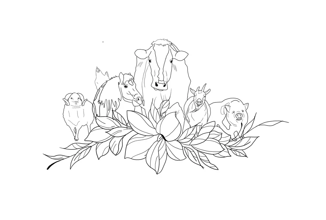 Illustration von Tieren mit Blumen